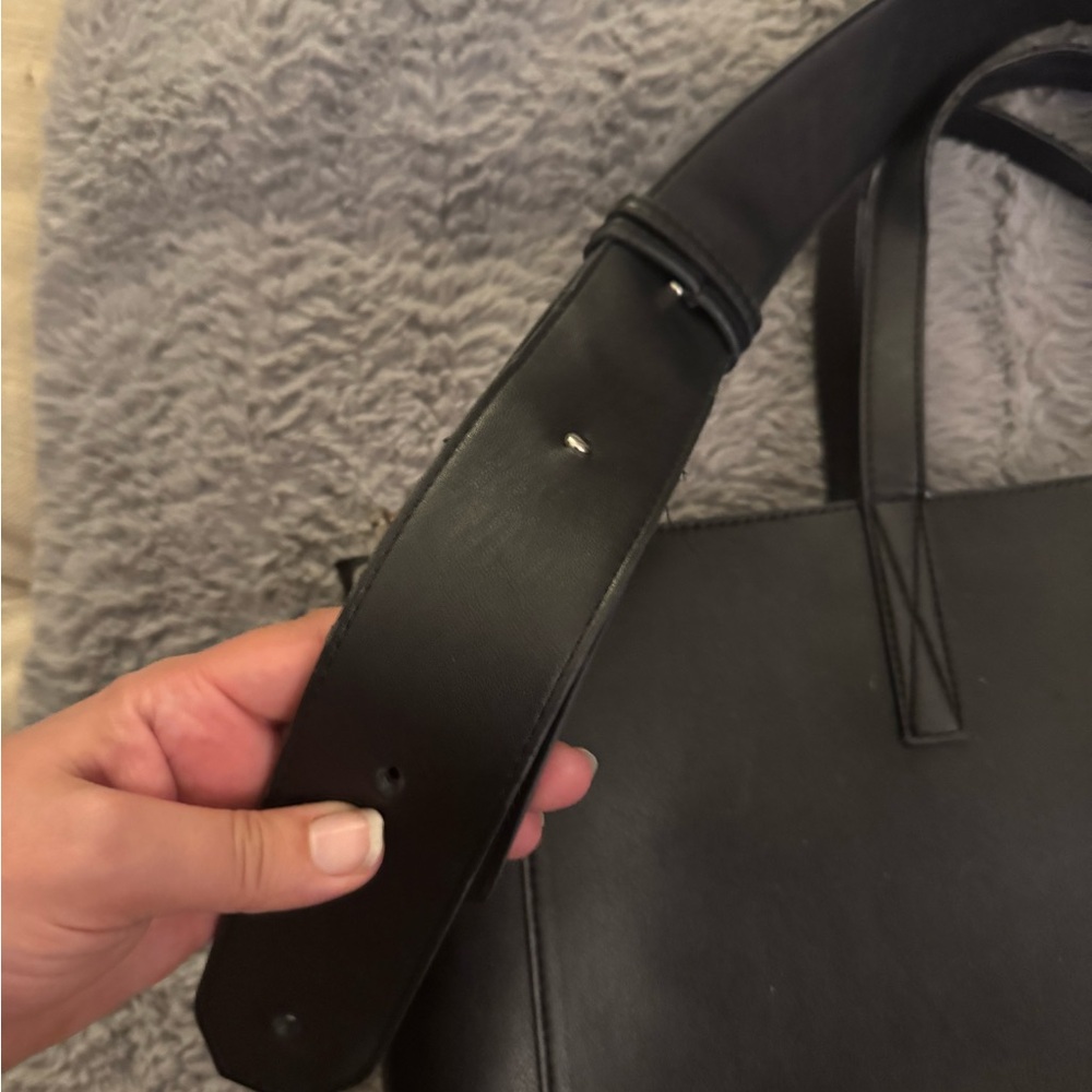 CALPAK Haven Black Leather Laptop Tote Bag - Picture 12 of 15